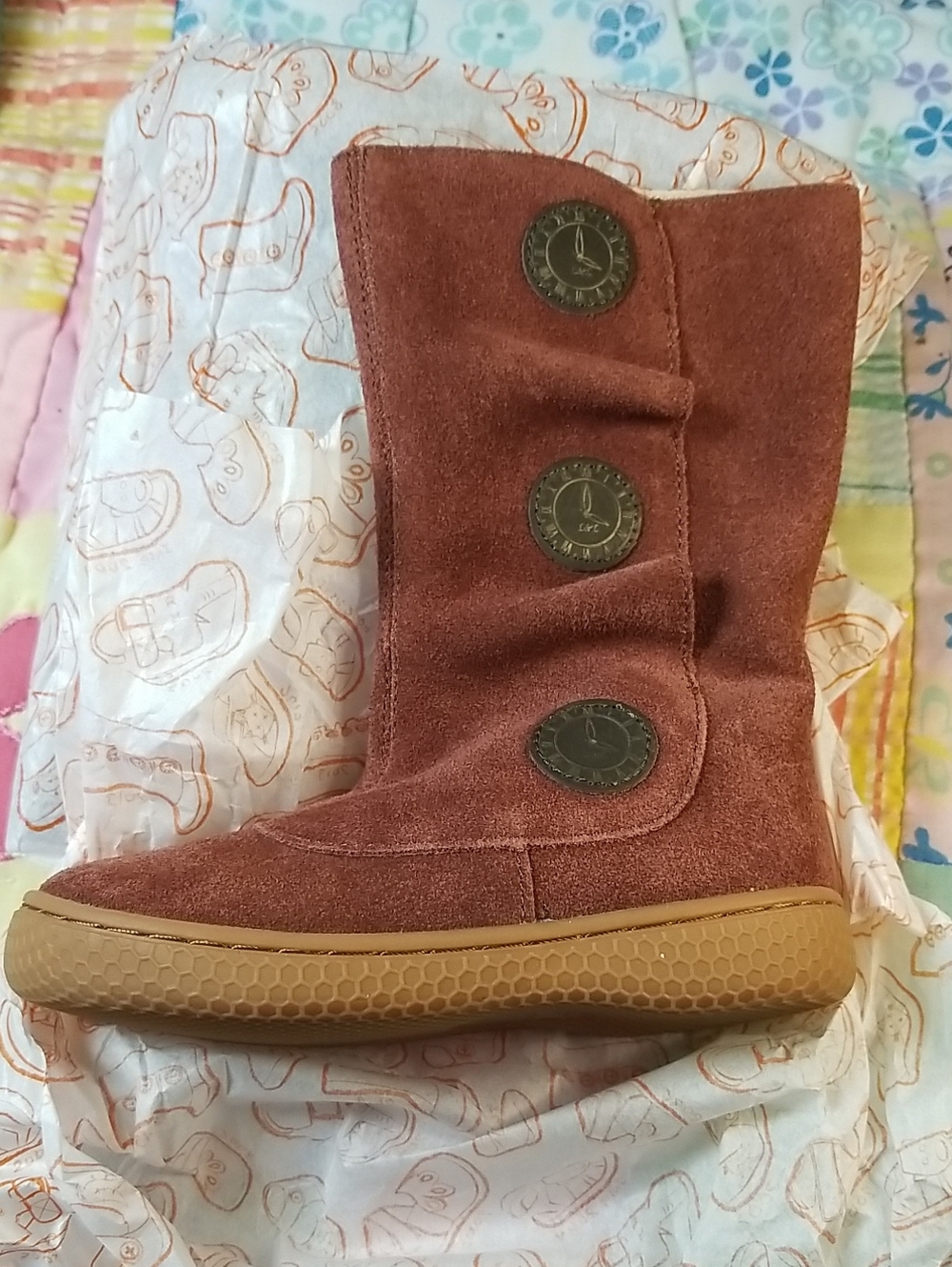 Livie & Luca Girls' Button Accent Suede Boot in Rust Size 7 Tiempo